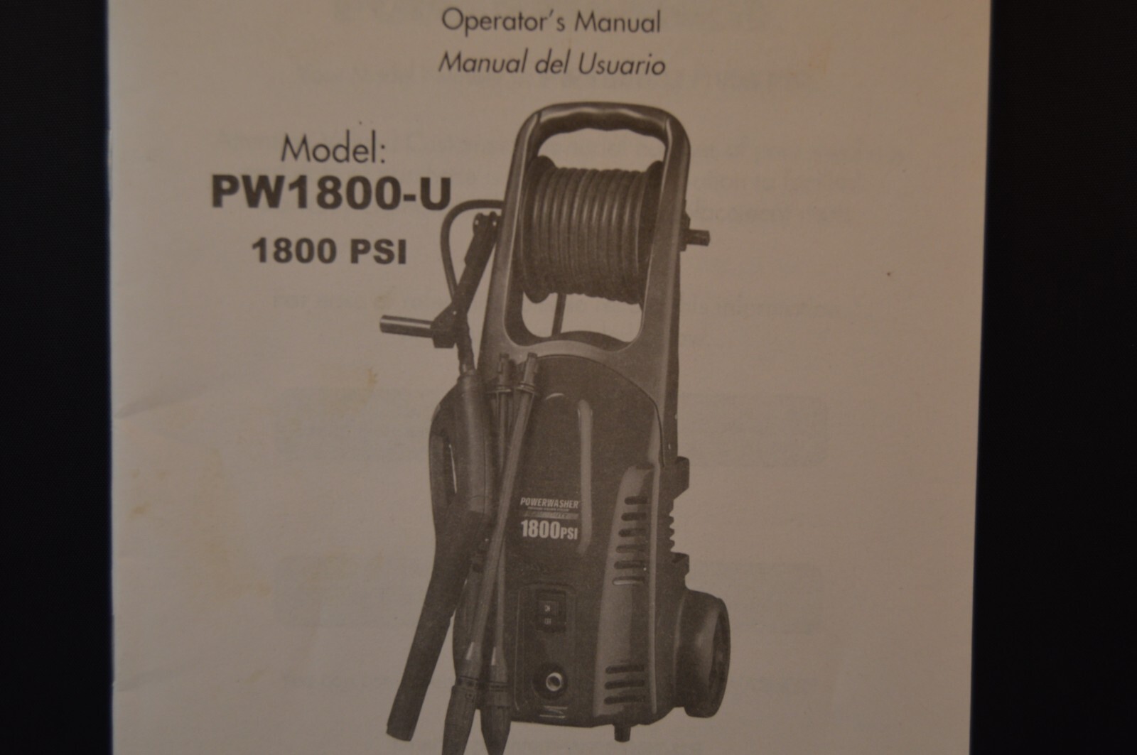 POWERWASHER Model PW1800-U „OPERATOR’S MANUAL“ 1800 PSI 26 Pages INSTRUCTIONS