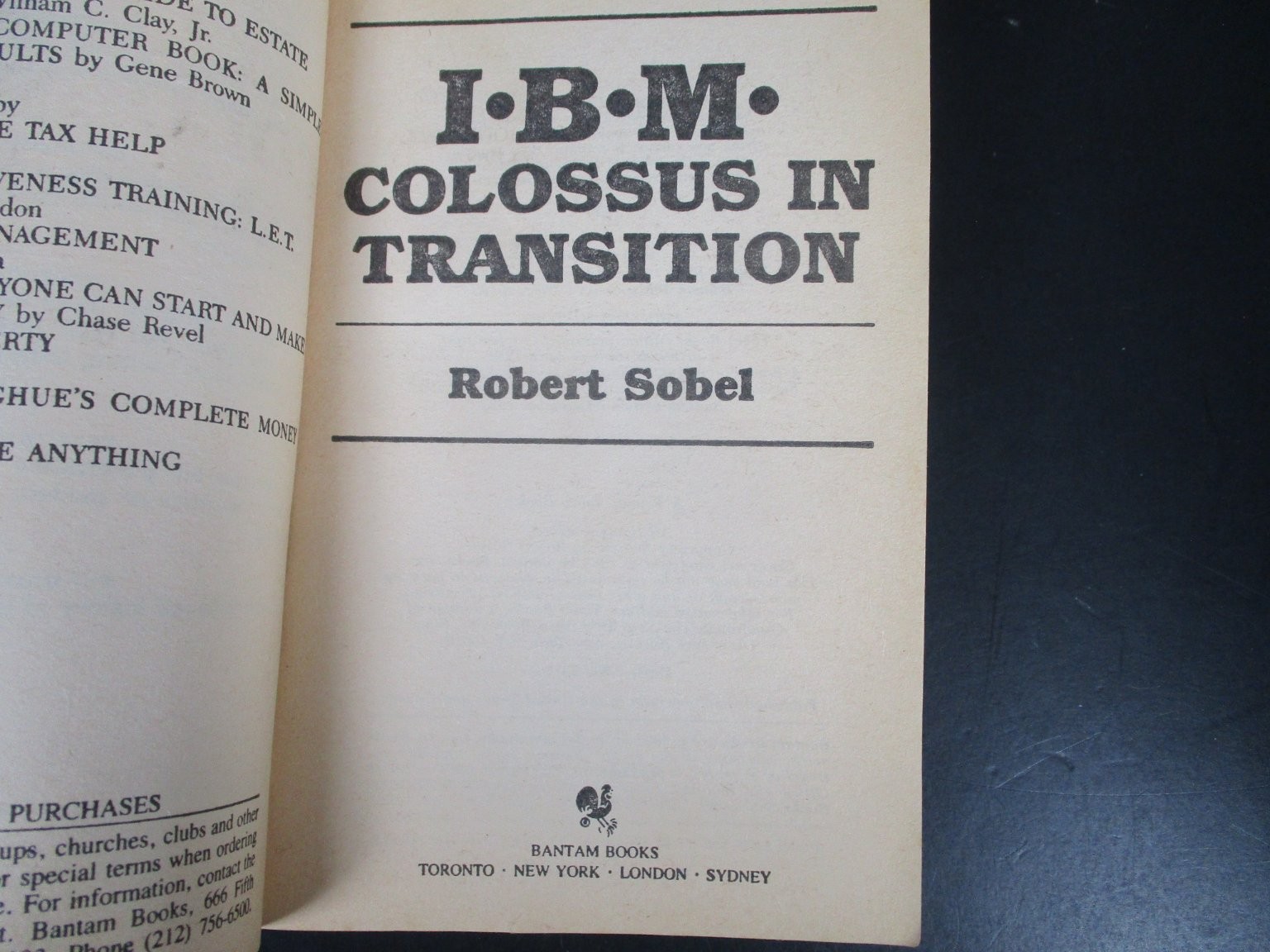 IBM Colossus in Transition by Robert Sobel 1983 Bantam Edition Business History