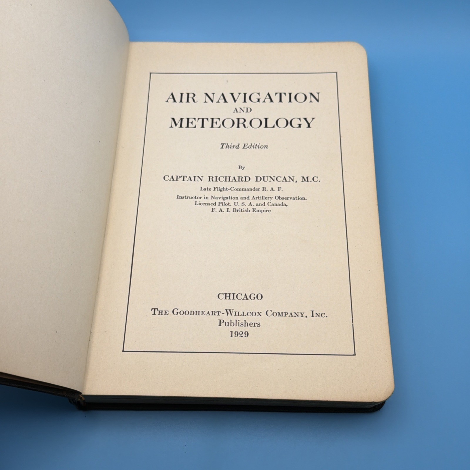 Air Navigation and Meteorology by Captain Richard Duncan – 3rd Ed. 1929 w/ Map