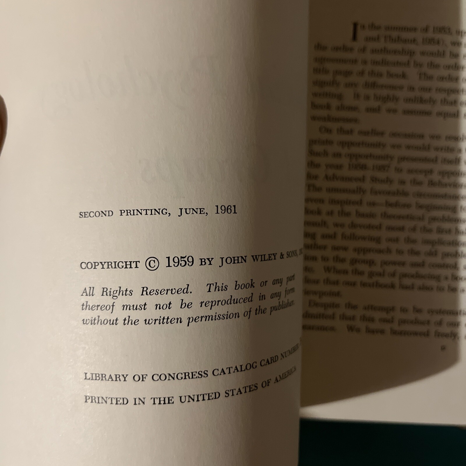 SOCIAL PSYCHOLOGY OF GROUPS By John W. Thibaut & Harold H. Kelley RARE 2nd print