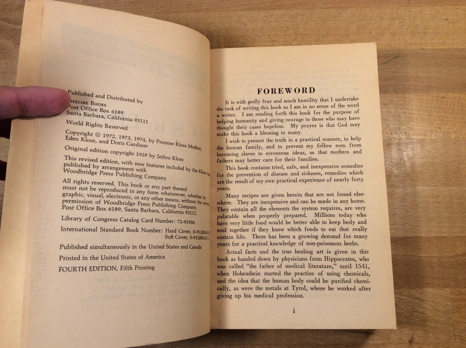 Back to Eden, Jethro Kloss, 1974 Paperback 4th Edition 5th Printing