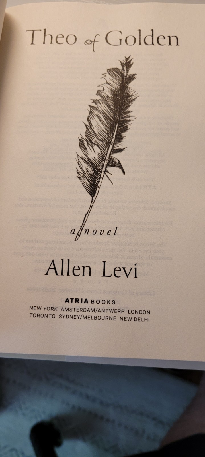 SIGNED Theo of Golden by Allen Levi Hardcover Atria Edition / Sixth Printing