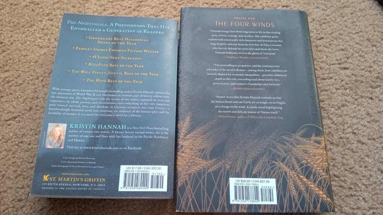 Kristin Hannah the Nightingale (Paperback) and The Four Winds (Hardback)