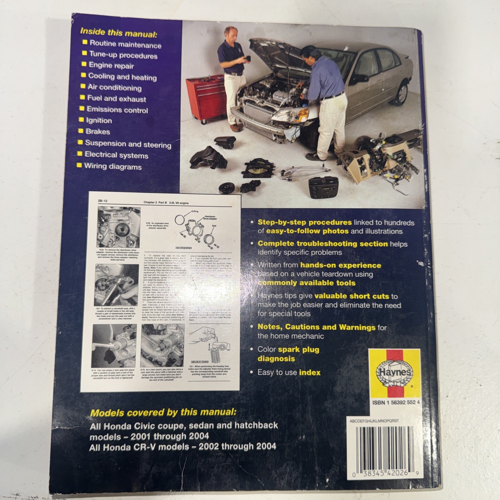 Haynes Repair Manual Honda Civic 2001-2004 CR-V 2001-2004 Good Condition