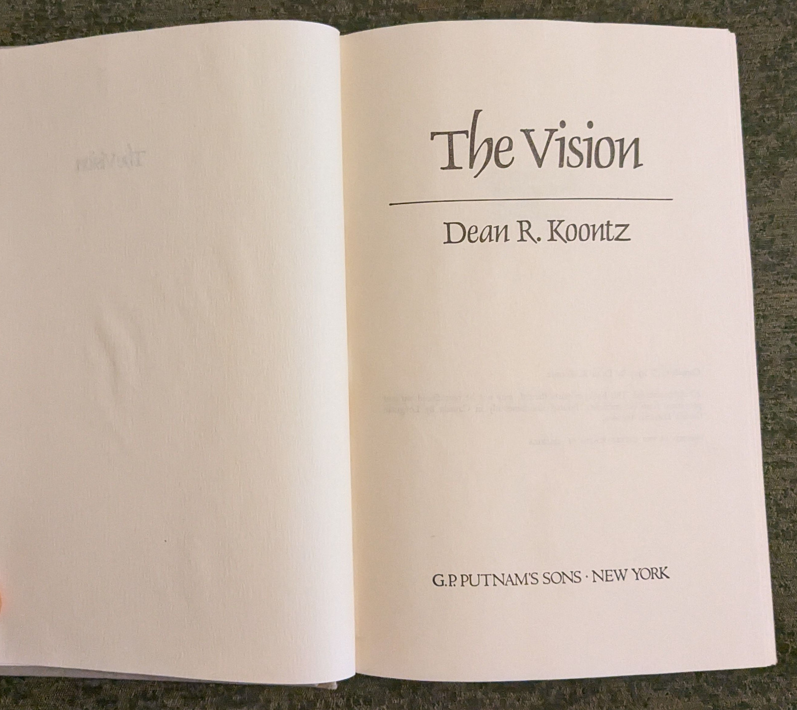 The Vision by Dean Koontz – hardcover horror book – 1977 1st