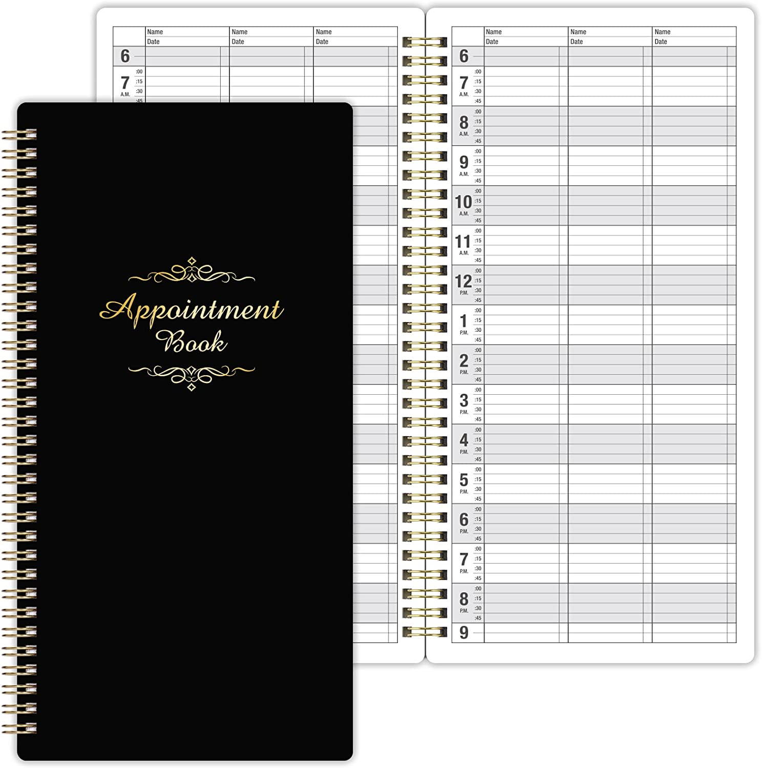 Salon Appointment Book – 15 Min Increments, 3 Cols, 200 Pages, 6.1“ X 11.54“,