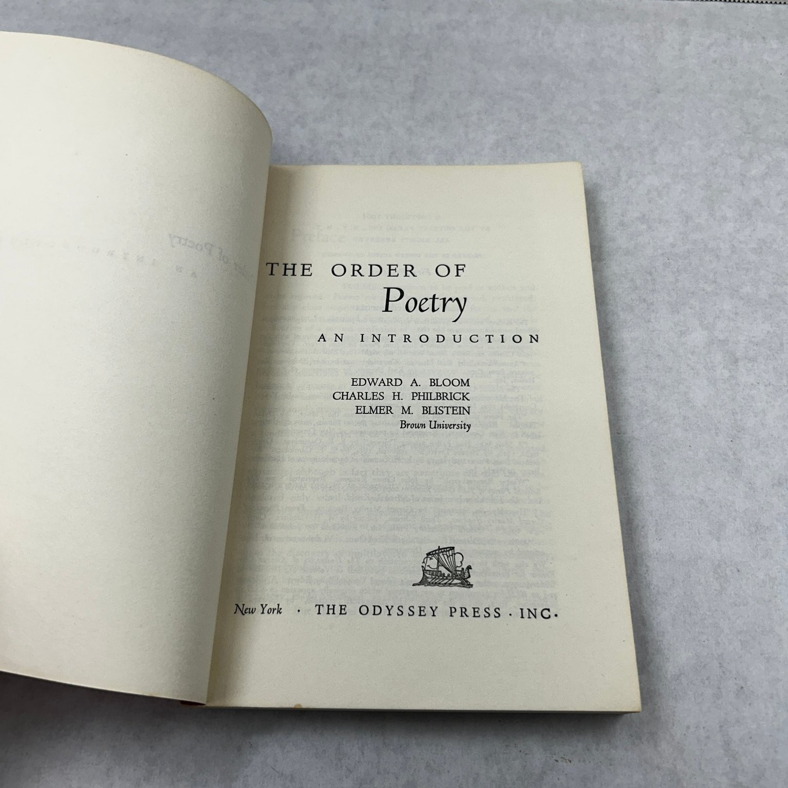The Order of Poetry Bloom Philbrick Blistein 1961 First Printing