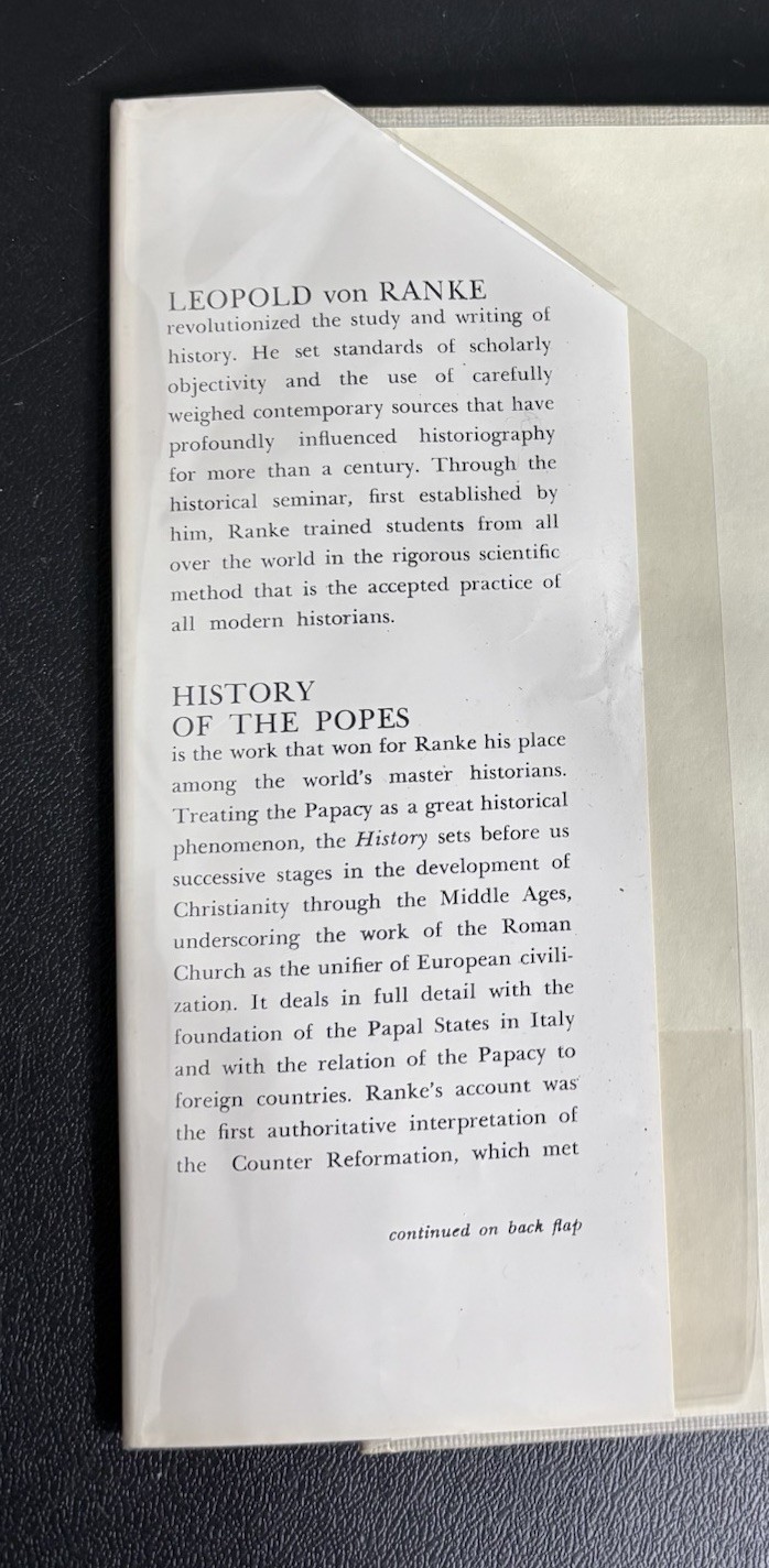 History of the Popes Vol 1 — Leopold von Ranke — 1966 Vintage HC w/ DJ