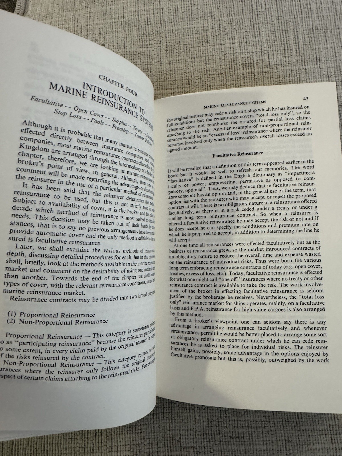 Marine Reinsurance 1981 1st Ed Robert Brown Peter Reed Hardcover Insurance