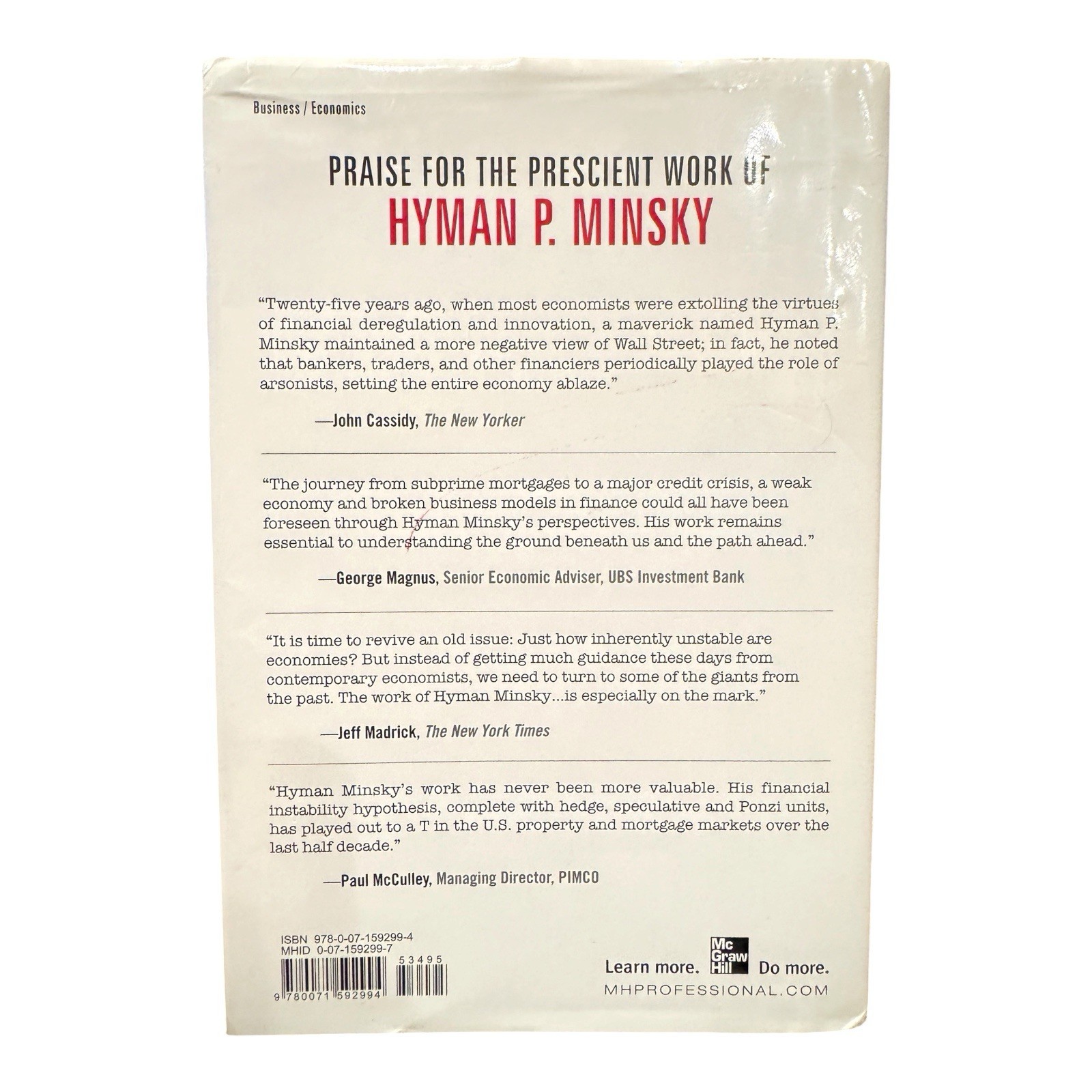Stabilizing an Unstable Economy by Hyman P. Minsky (2008, Hardcover) Business
