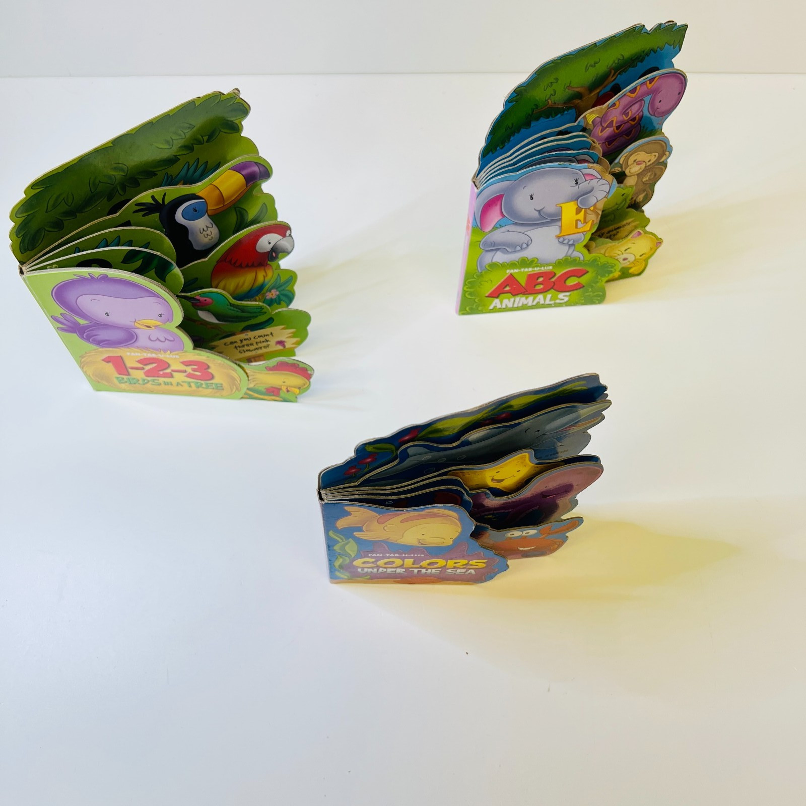 Vision St. Fan-Tab-U-Lus Board Books Lot of 3, 1-2-3 Birds in a Tre, Colors, ABC