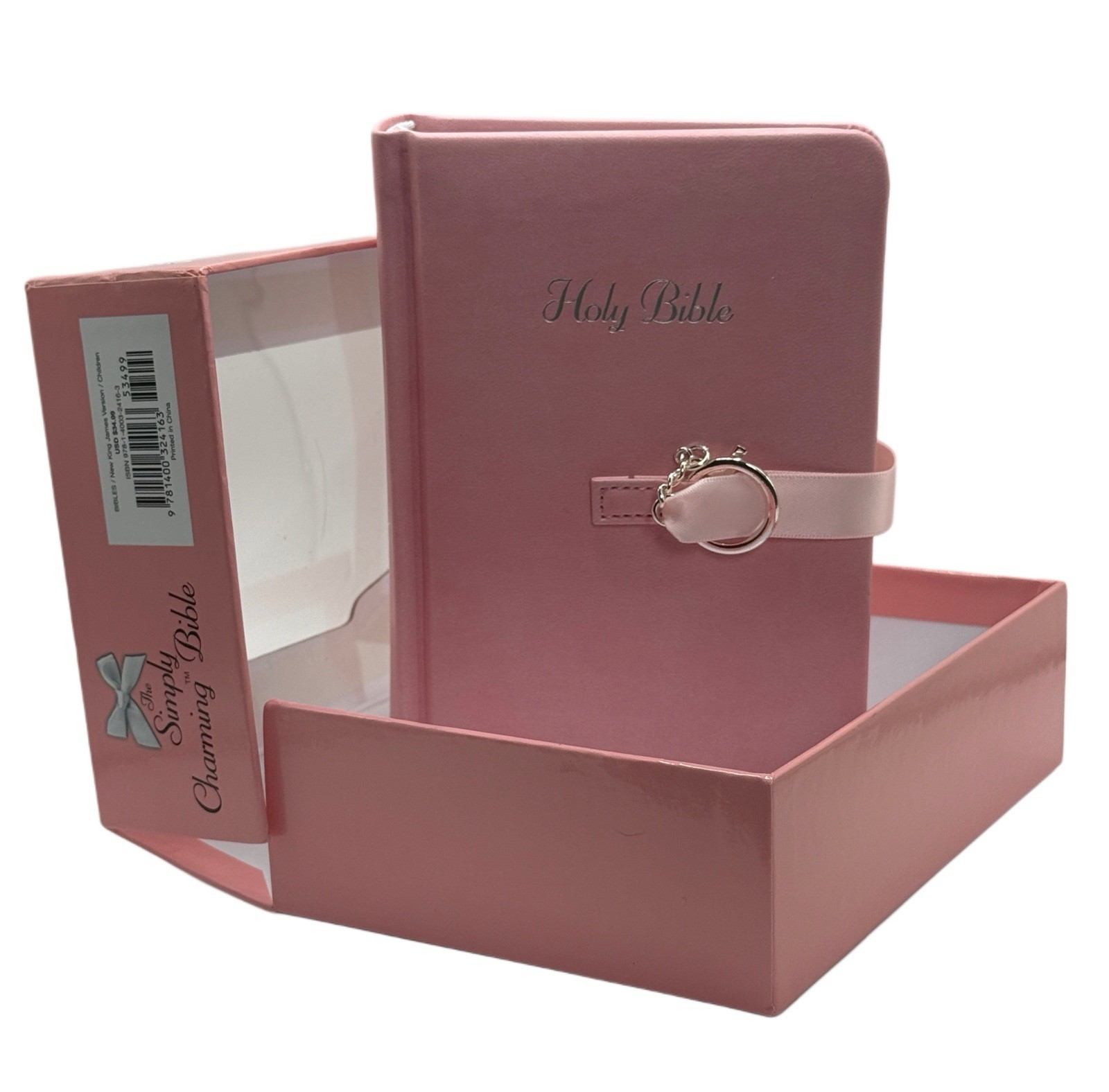 NKJV Simply Charming Bible Pink Hardcover Ribbon Cross Charm New