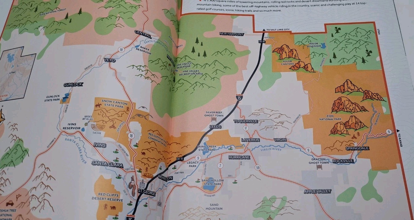 Greater Zion Tourism Official Visitor Guide Map 47 Pages, Staple Bound 2025