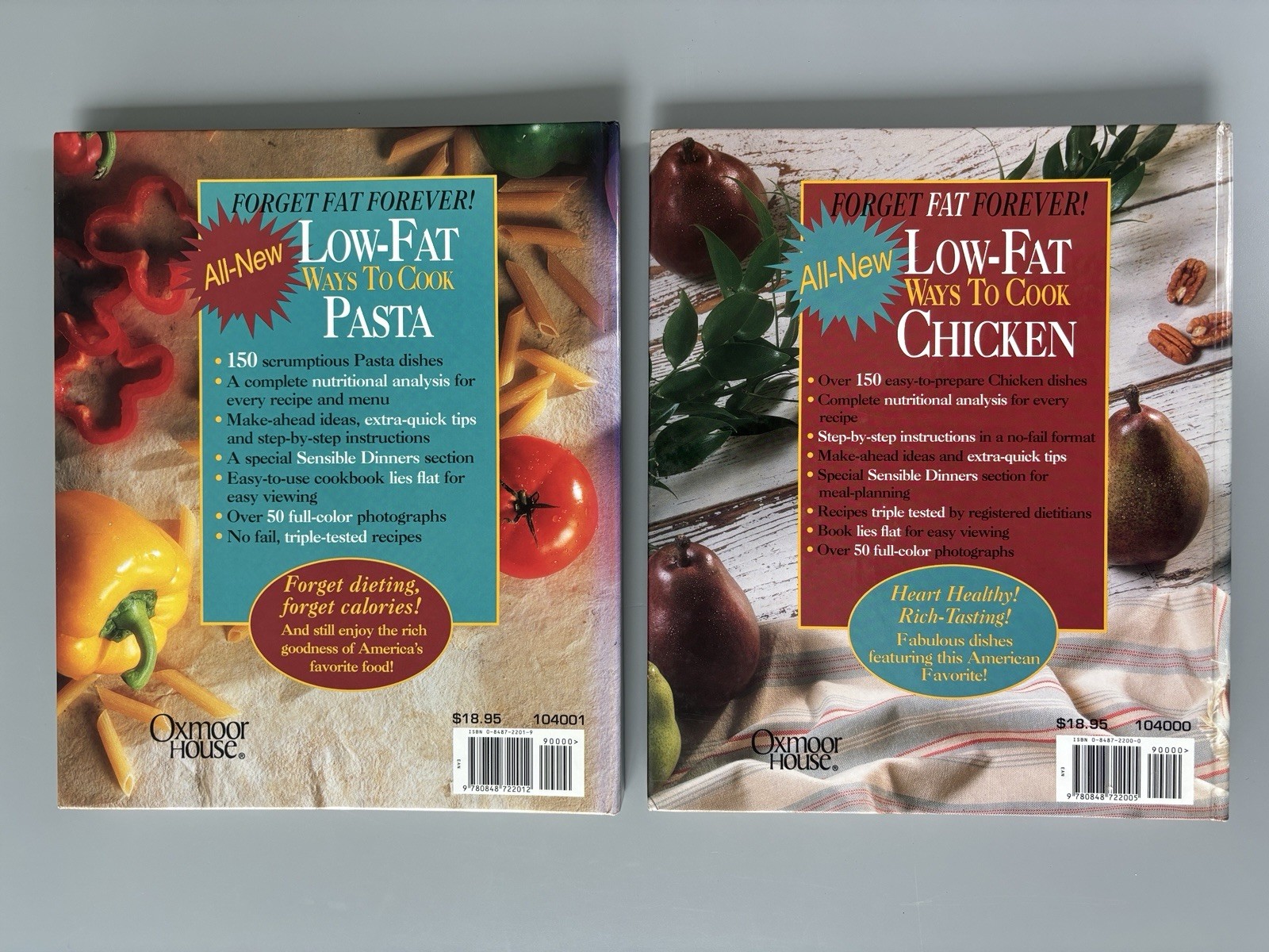 Lot of 2 Low-Fat Ways to Cook Pasta AND Chicken 1990s vtg HC Metal Spiral Bound