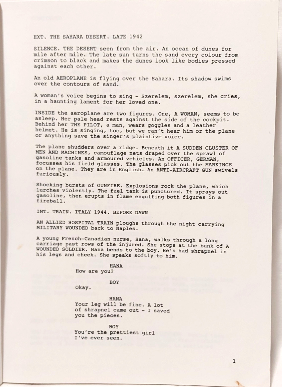 Screenplay – The English Patient by Anthony Minghella 104 pages