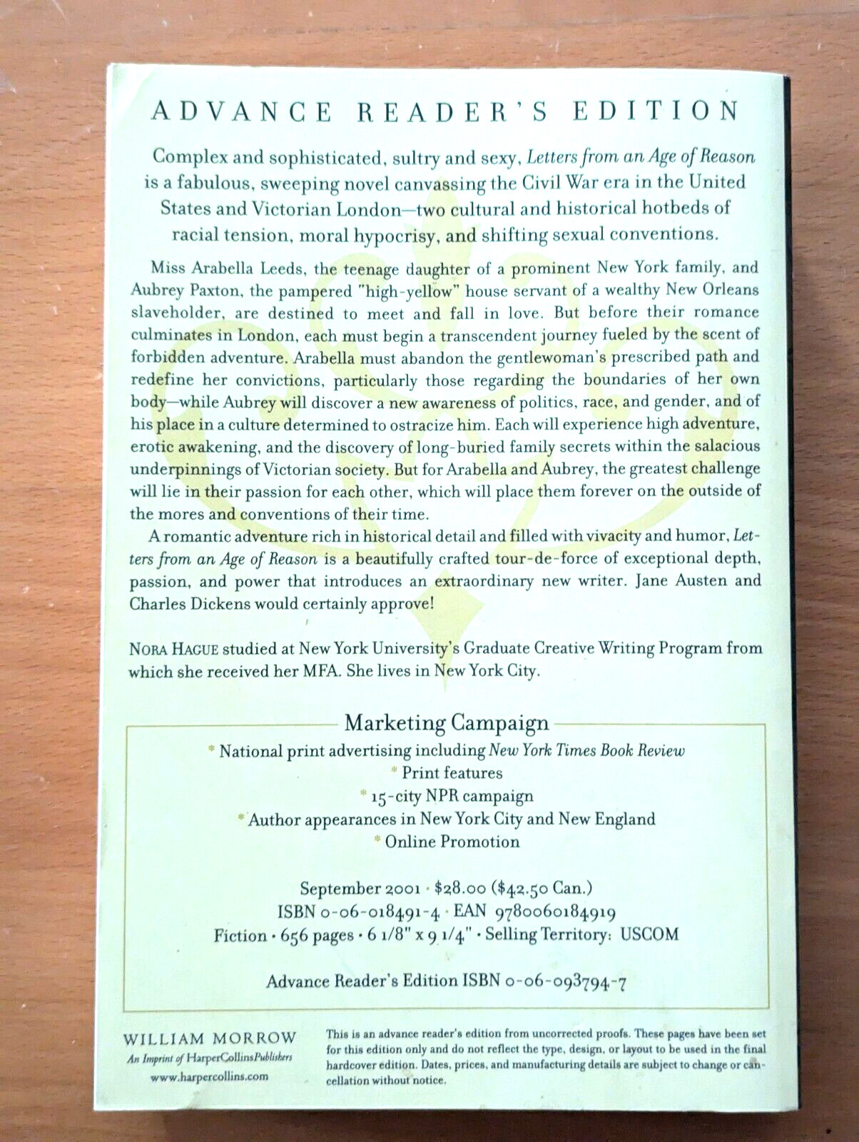 1st Ed. LETTERS FROM AN AGE OF REASON, Nora Hague, Adv. Reader’s Ed., Never Read