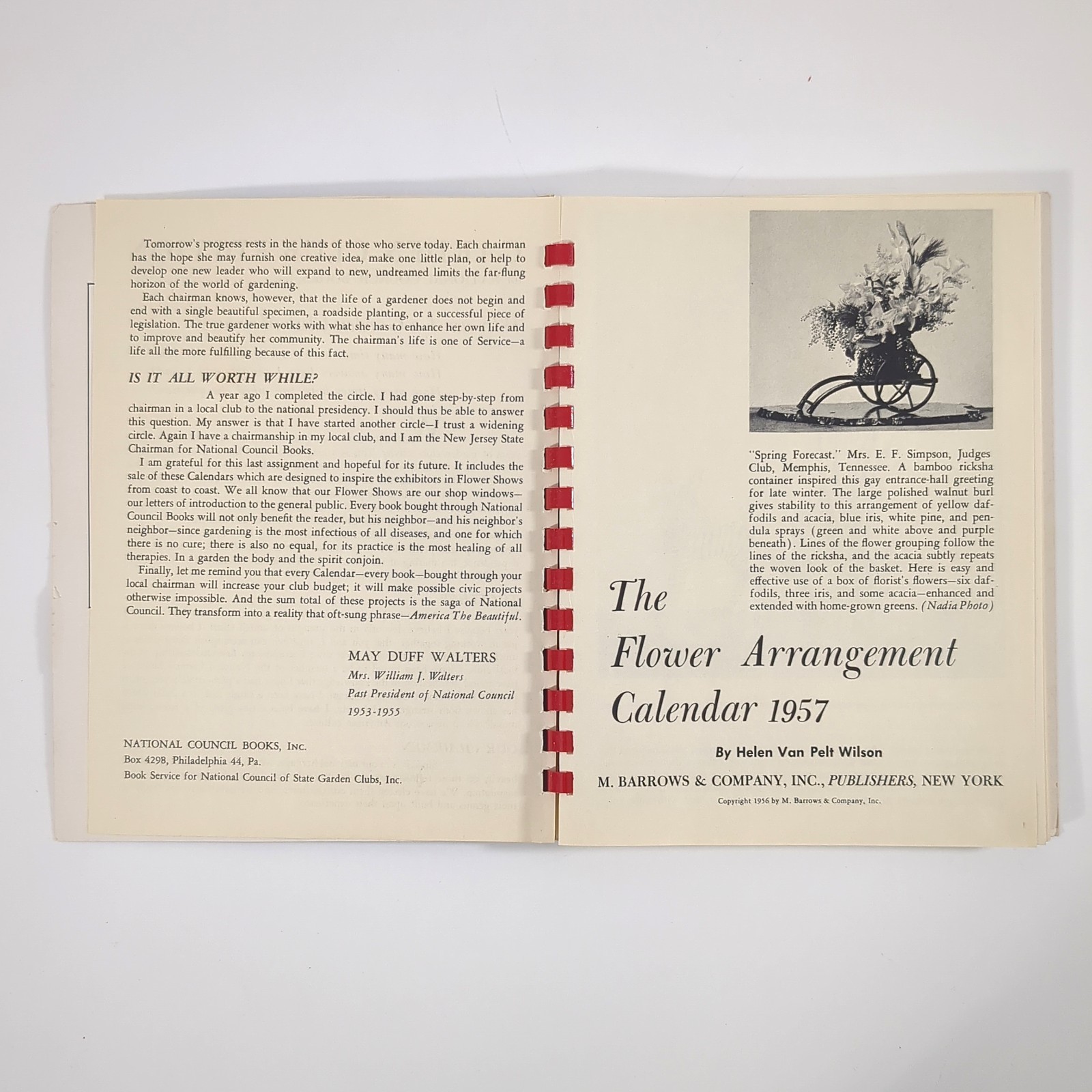 Flower Arrangement Calendar 1957 Floral Design Planner Box Helen Van Pelt Wilson