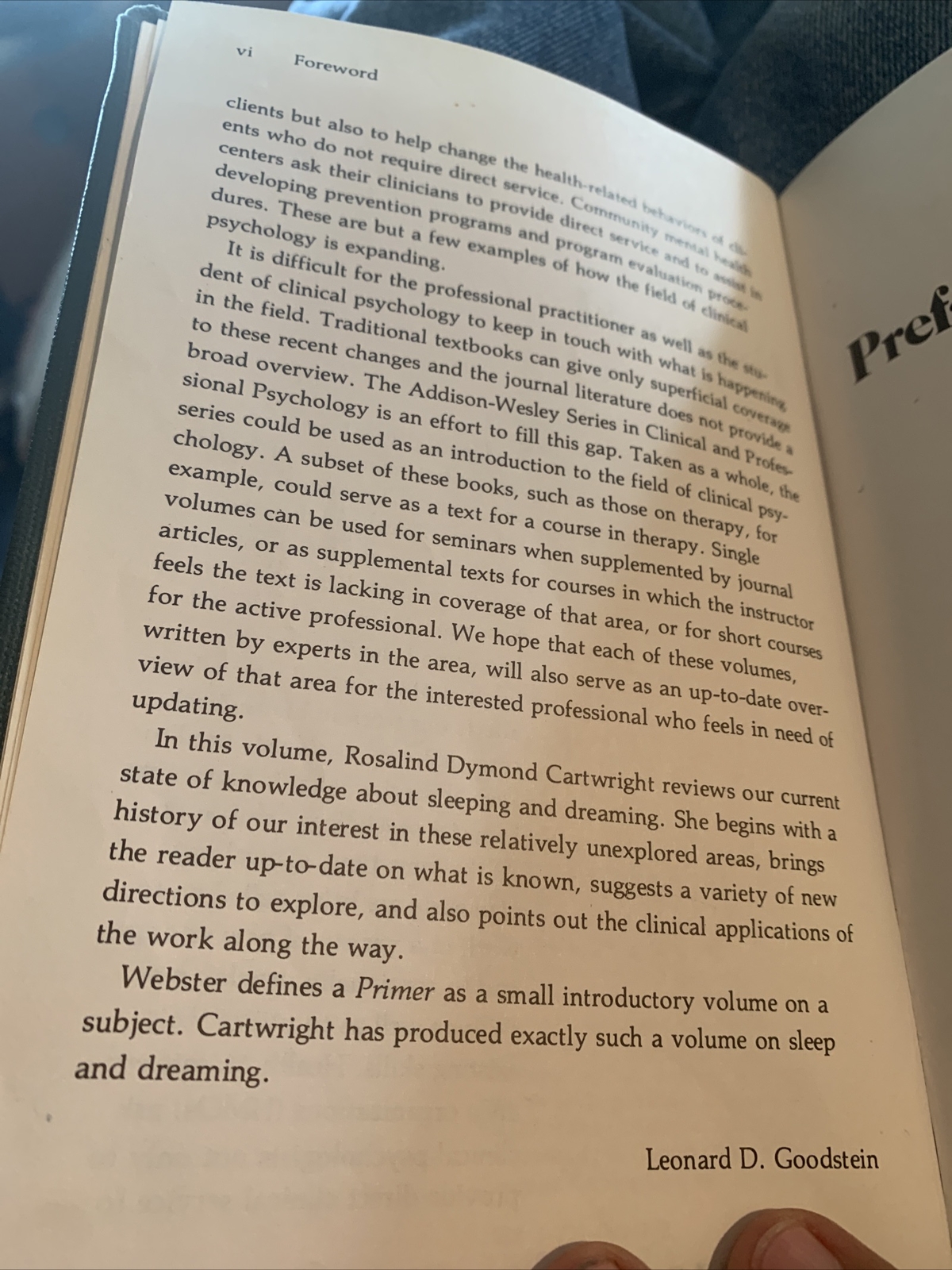 A Primer On Sleep And Dreaming Rosalind Dymond Cartwright 1978 Hardcover