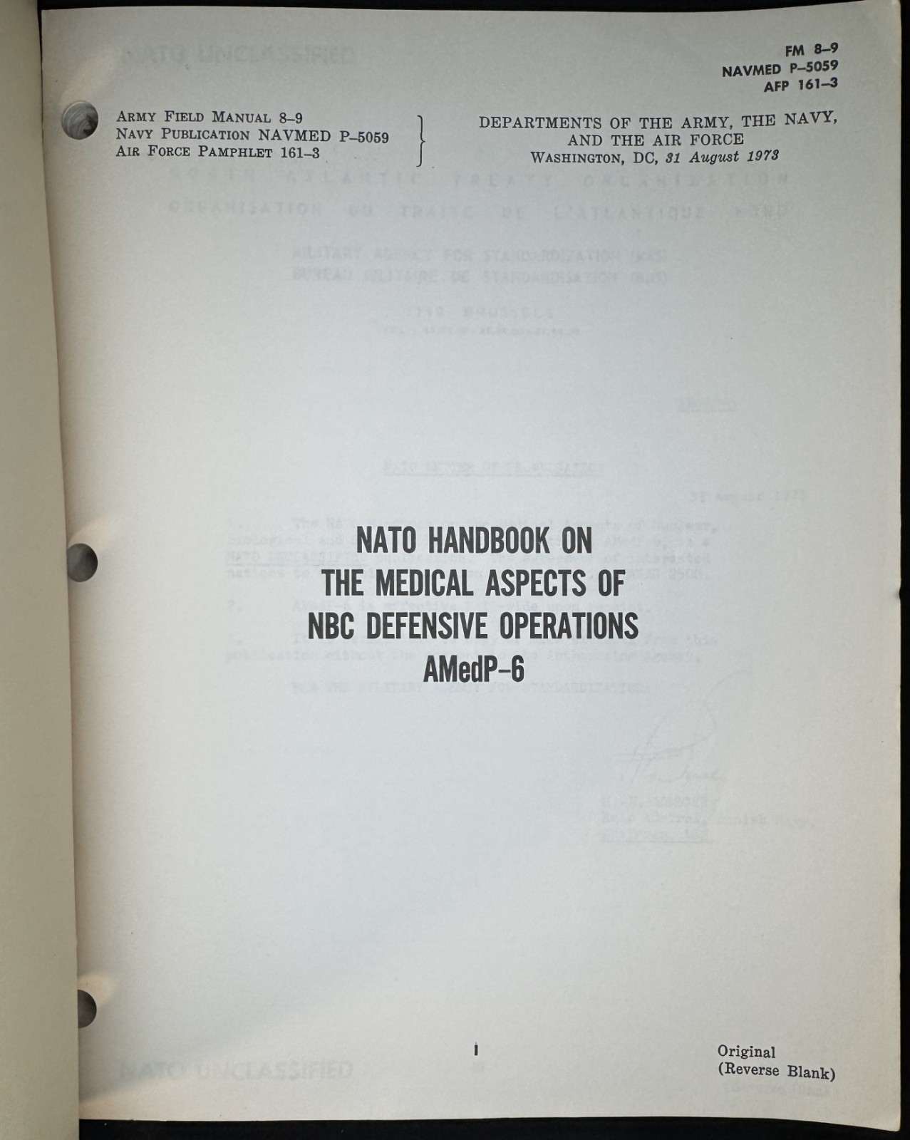 NATO Handbook on the Medical Aspects of NBC Defensive Operations AMedP-6 1973 PB