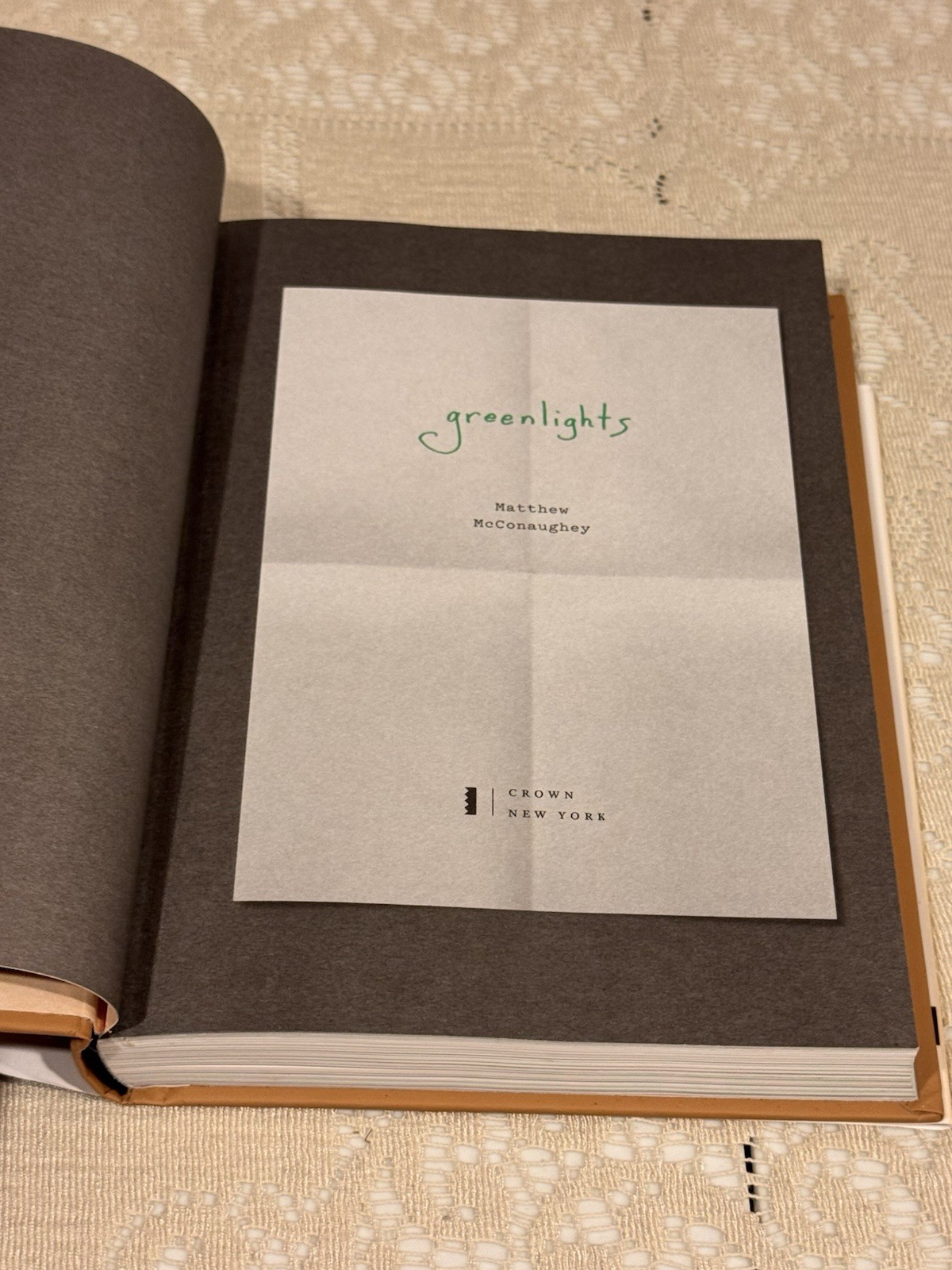 Greenlights by Matthew McConaughey, First Edition 2020 Hardcover Book, Crown NY
