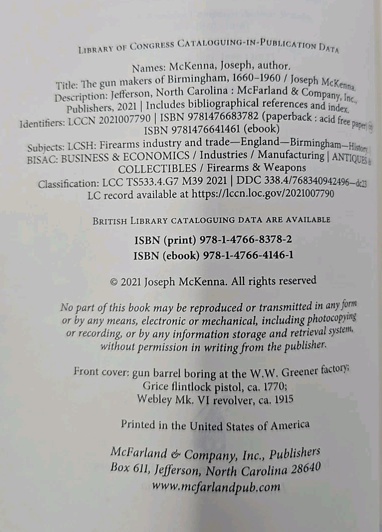 The Gun Makers of Birmingham 1660-1960 Joseph McKenna Paperback 2021