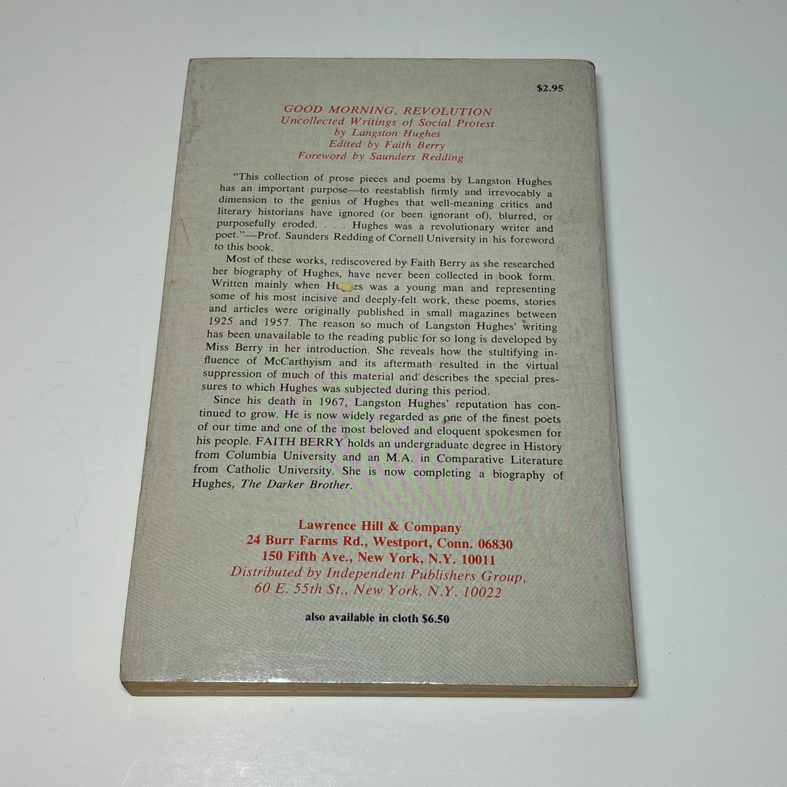 Good Morning Revolution: Social Protest Writings by Langston Hughes VTG PB 1973