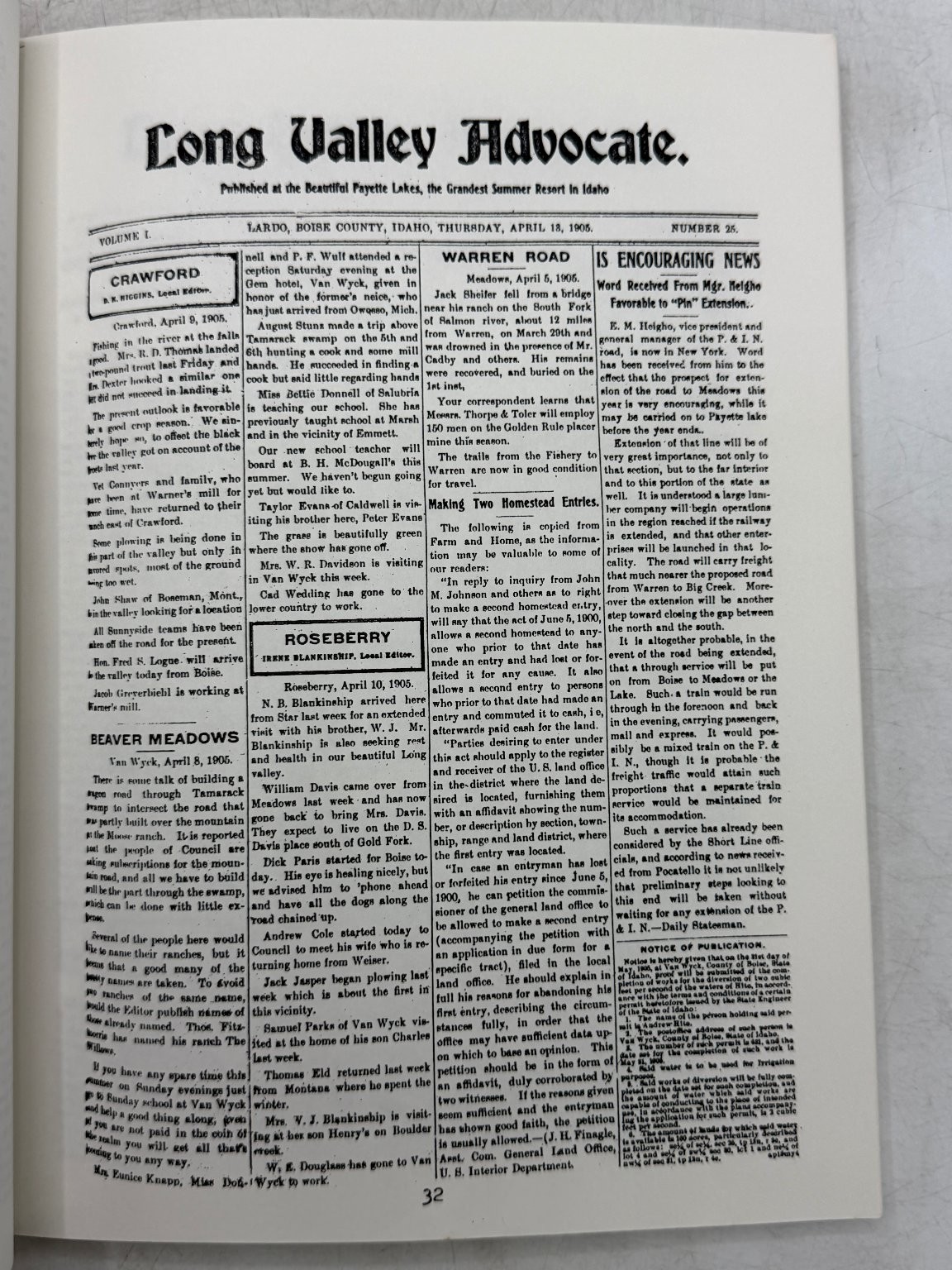 Long Valley Advocate Newspaper In Review 1904-1907 Idaho History Randall R
