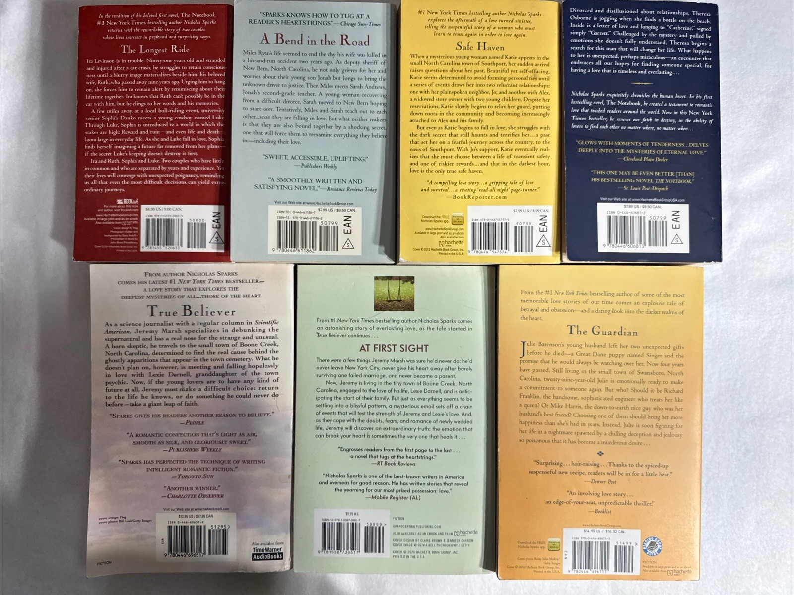 Nicholas Sparks Lot Of 7 Paperbacks Romance, Drama, Suspense Very Good Cond