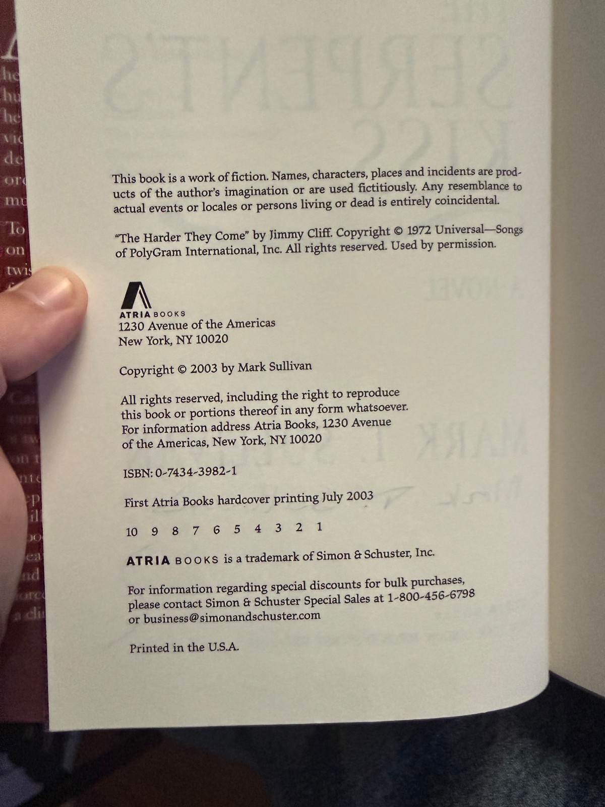 Mark T. Sullivan „The Serpent’s Kiss“ First Printing Signed