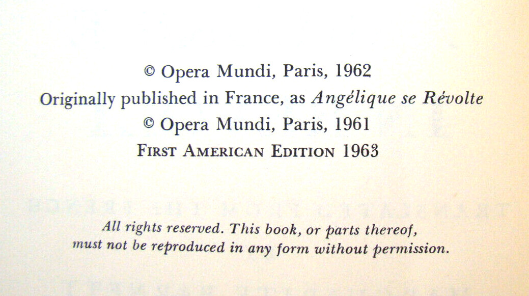 Angélique In Revolt ~1963 HC 1st American Ed~ Golon France Aristocracy Novel ⚜