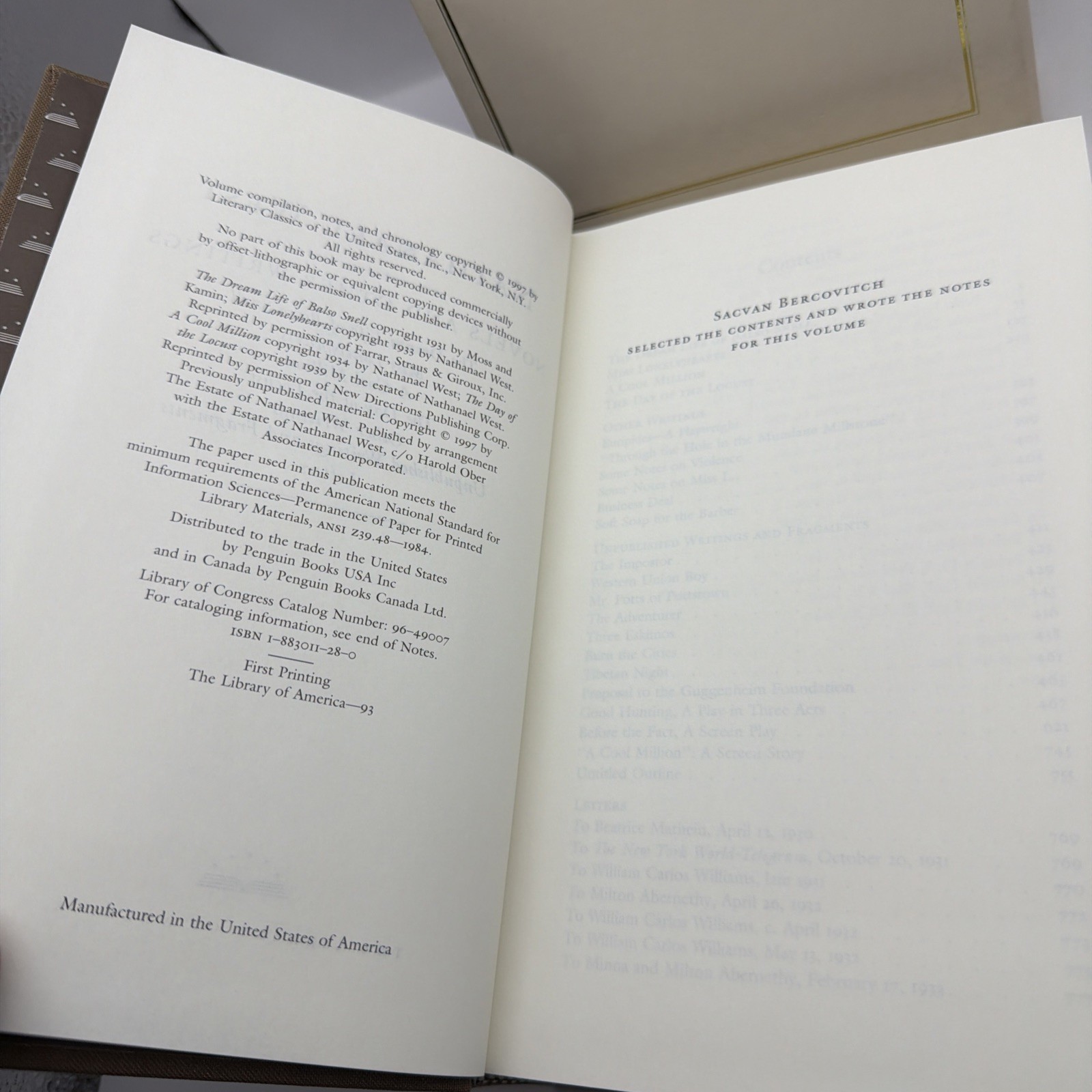 NATHANAEL WEST Novels and Other Writings Library of America Cloth Hardcover