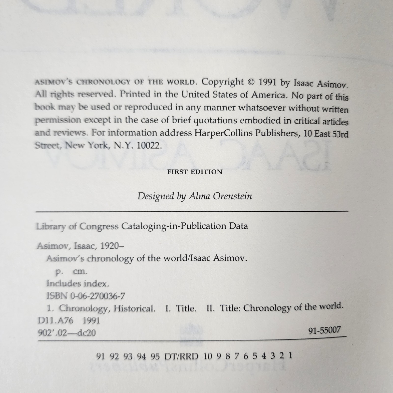 Asimov’s Chronology of the World HC From the Big Bang to Modern Times of 1991