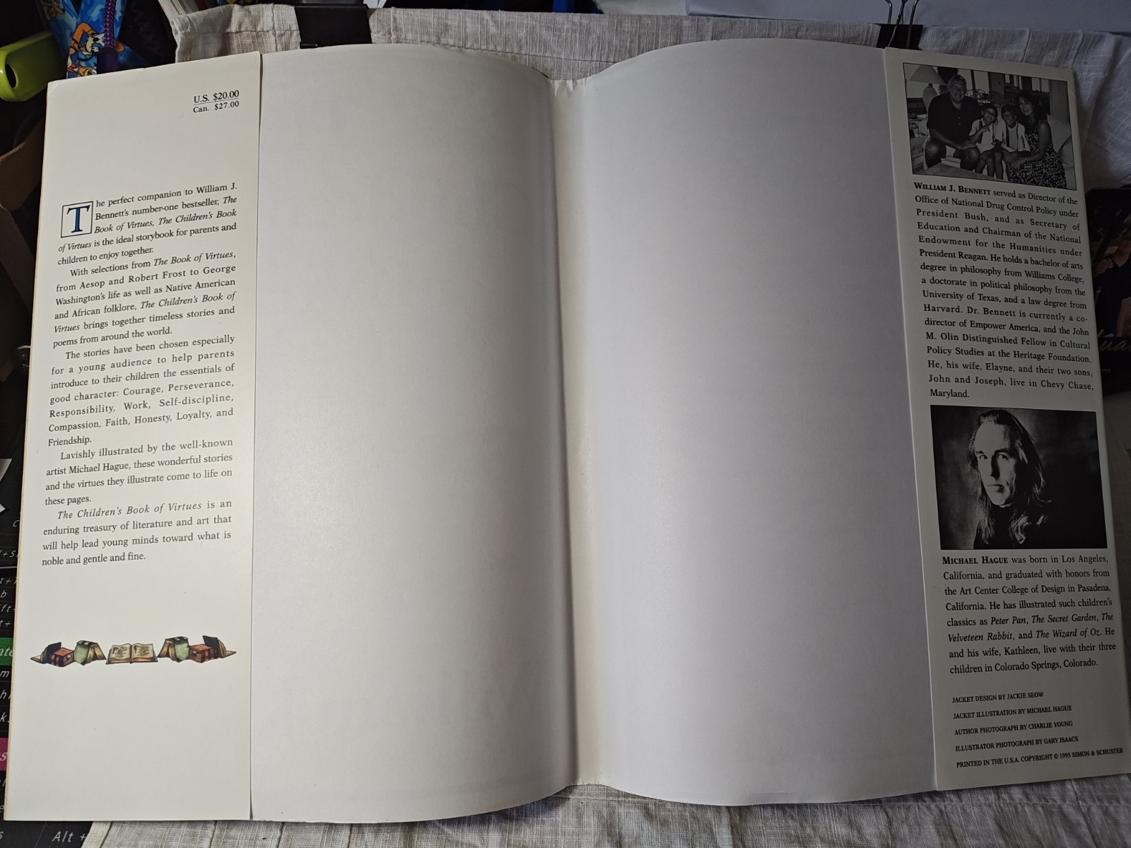 Children’s Book of Virtues by William J. Bennett (1995, Hardcover) 12.25″x9.25″
