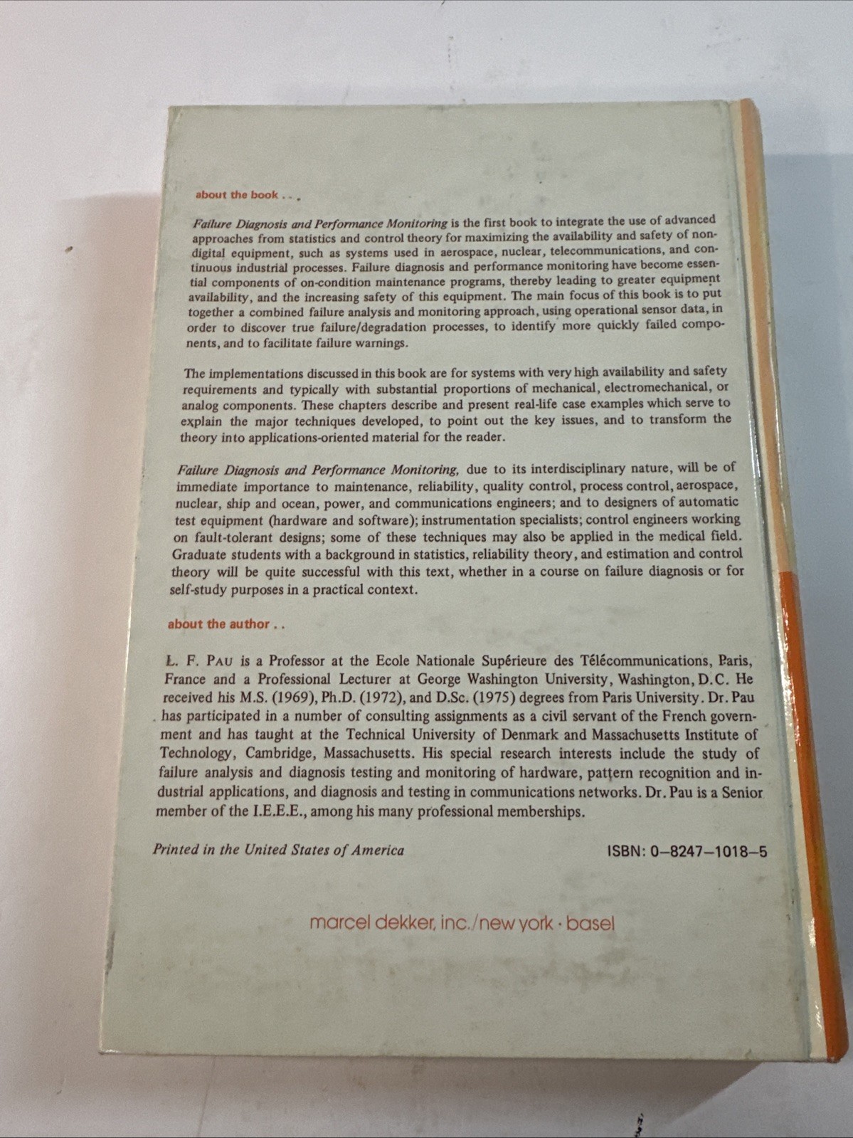 Failure Diagnosis and Performance Monitoring Hardcover L. P. Pau