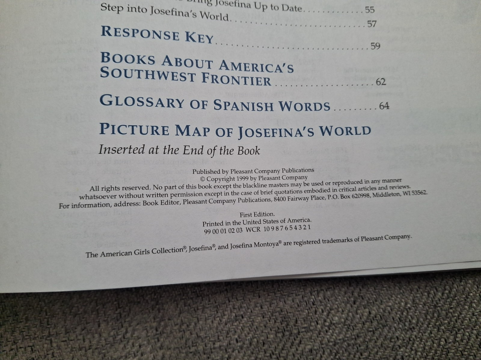 American Girls Collection Josefina Teacher’s Guide w/ Map -1 Page Has Writing