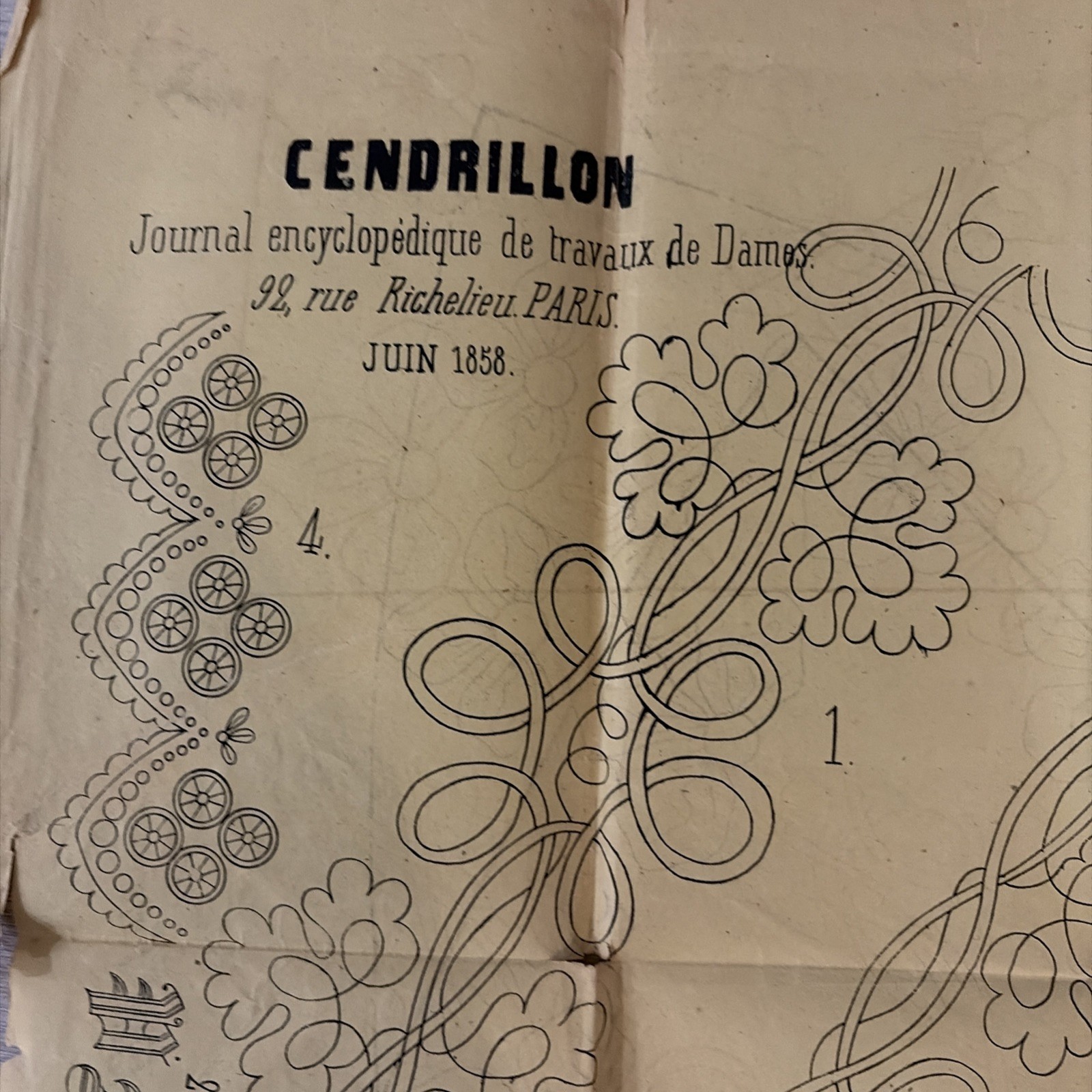 Rare Antique French Embroidery Pattern Sheet Cendrillon June 1858 Maison Sajou