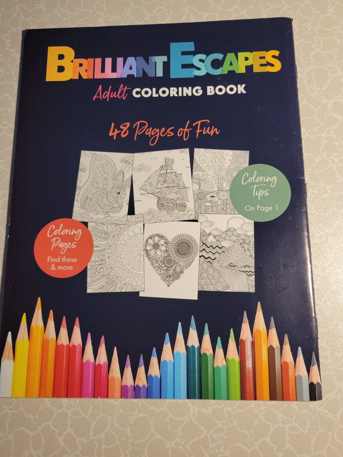 BRILLIANT ESCAPES – ADULT COLORING BOOK – 48 Pages of Fun! Coloring Tips-NEW!