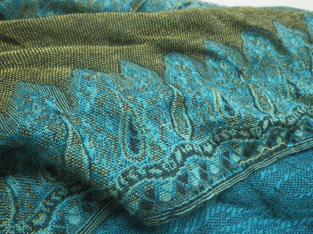 Unbranded Used Teal Tapestry Scarf With Fringe Details Blue Gold Rich Colorful