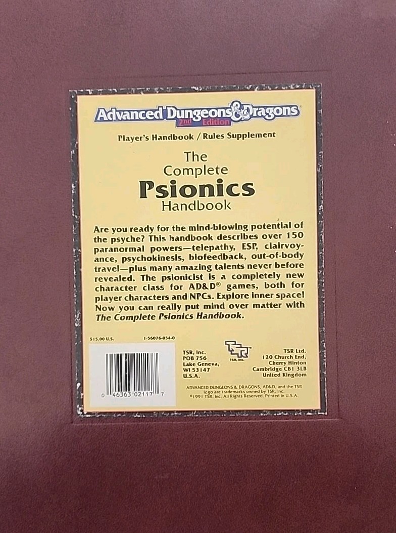 (SIGNED) Advanced Dungeons & Dragons 2nd Ed The Complete Psionics Handbook