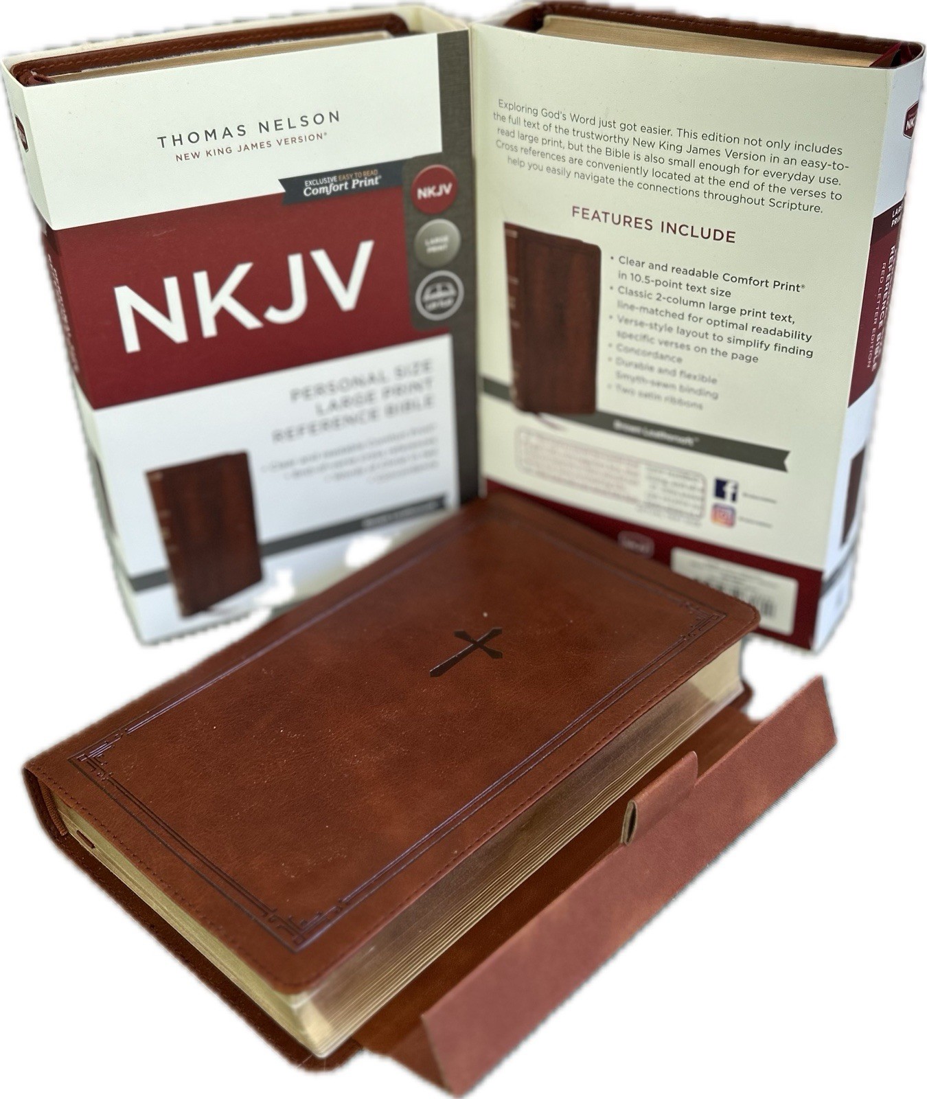 MAGNETIC CLOSURE NKJV LARGE PRINT(10.5pt) Personal Size Brown Leathersoft Bible
