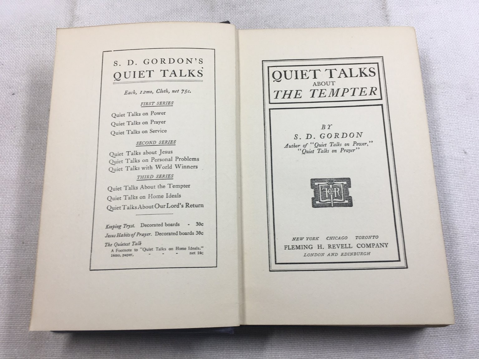 Quiet Talks about the Tempter S.D. Gordon 1910 Religious Christian Revell