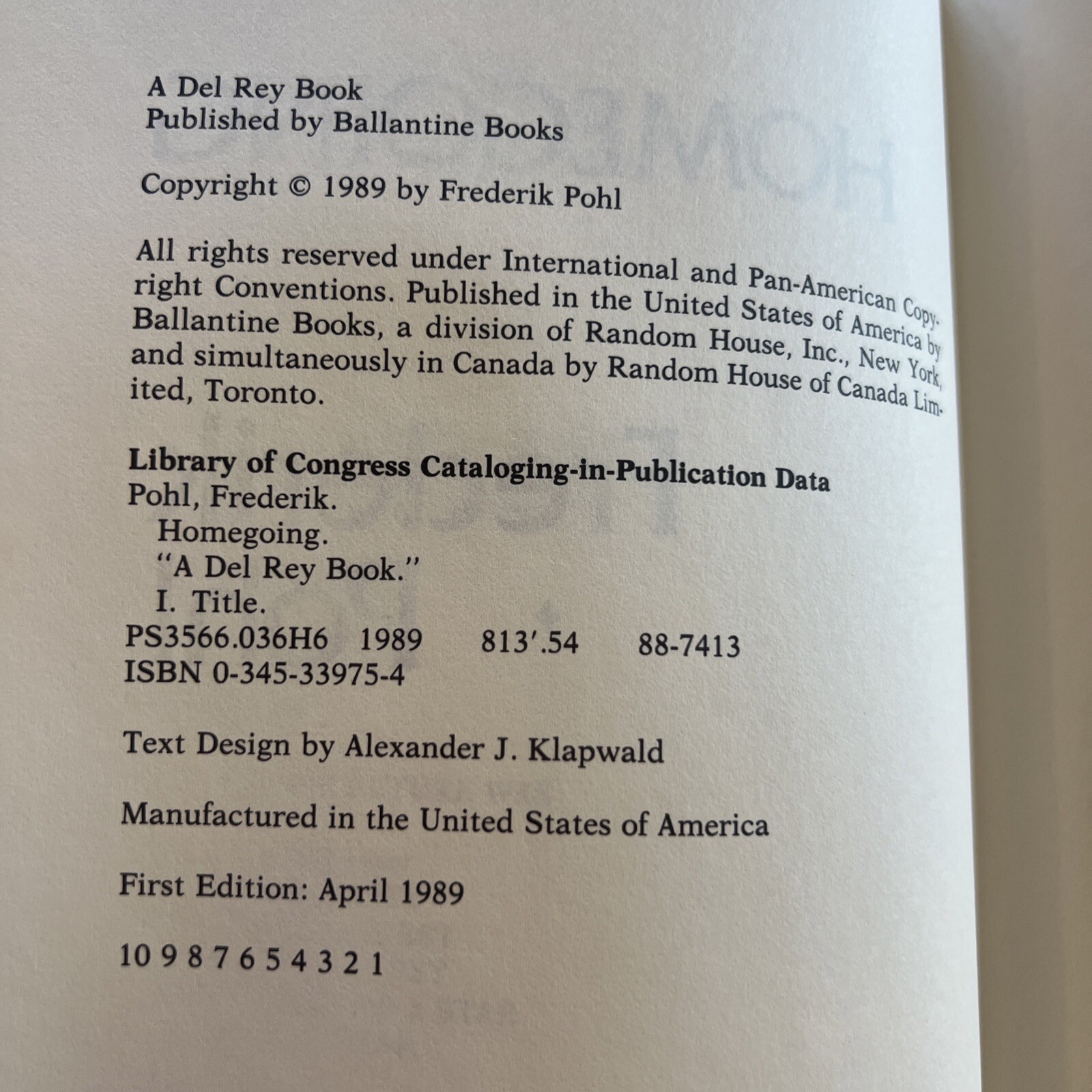 Homegoing By Frederik Pohl 1st Edition Hardcover 1989