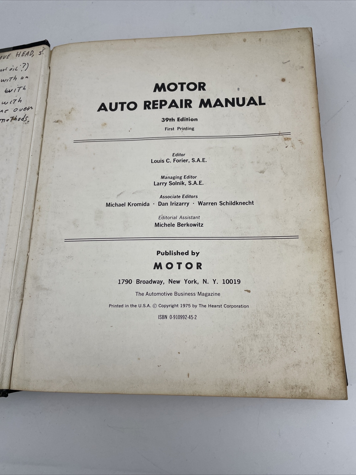 Motor Auto Repair Manual 1976 39th Edition First Printing Hardcover w/thumb-tabs