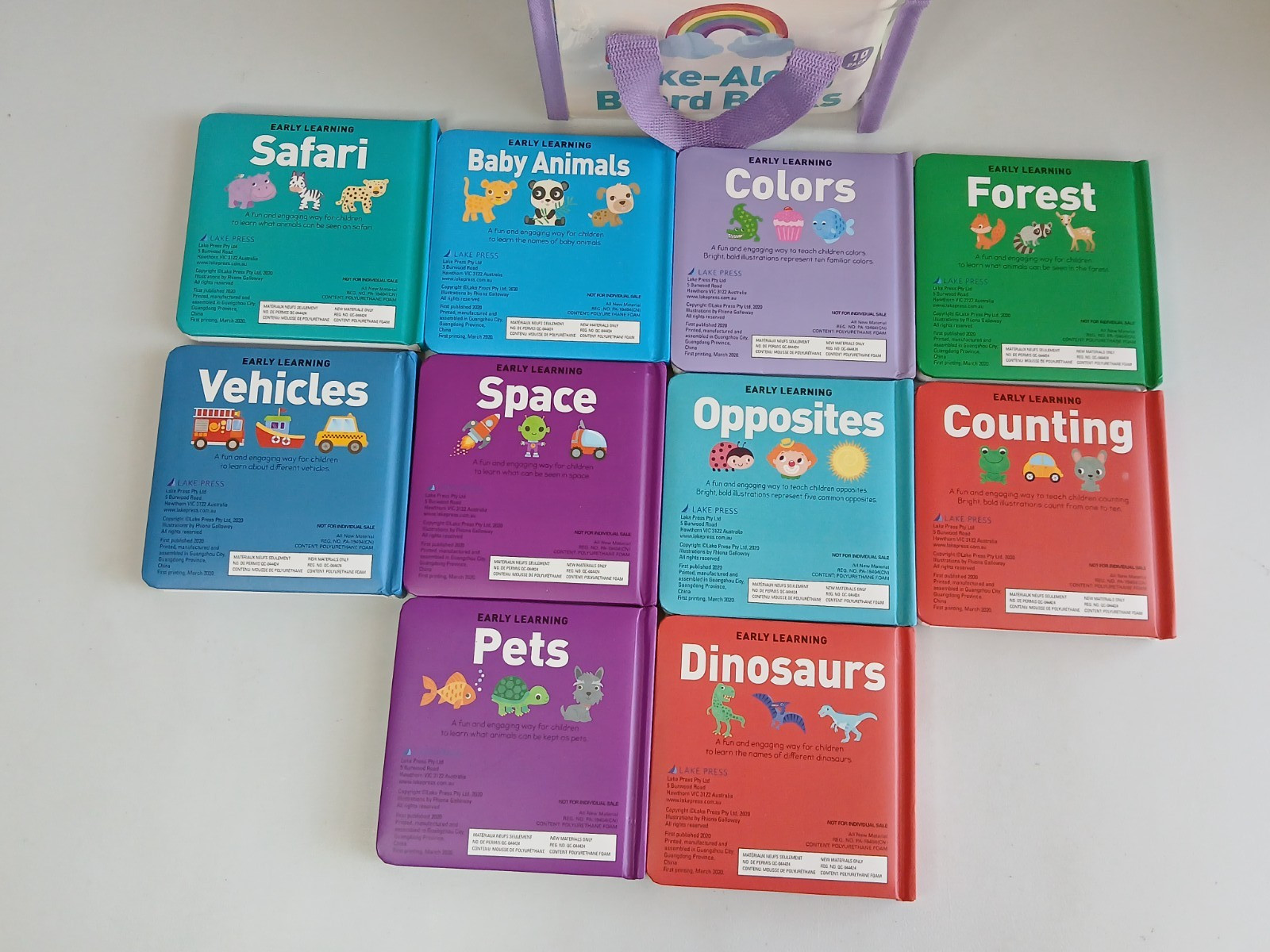 Early Learning TAKE-ALONG BOARD BOOKS Set of 10 in Carry Case Preowned