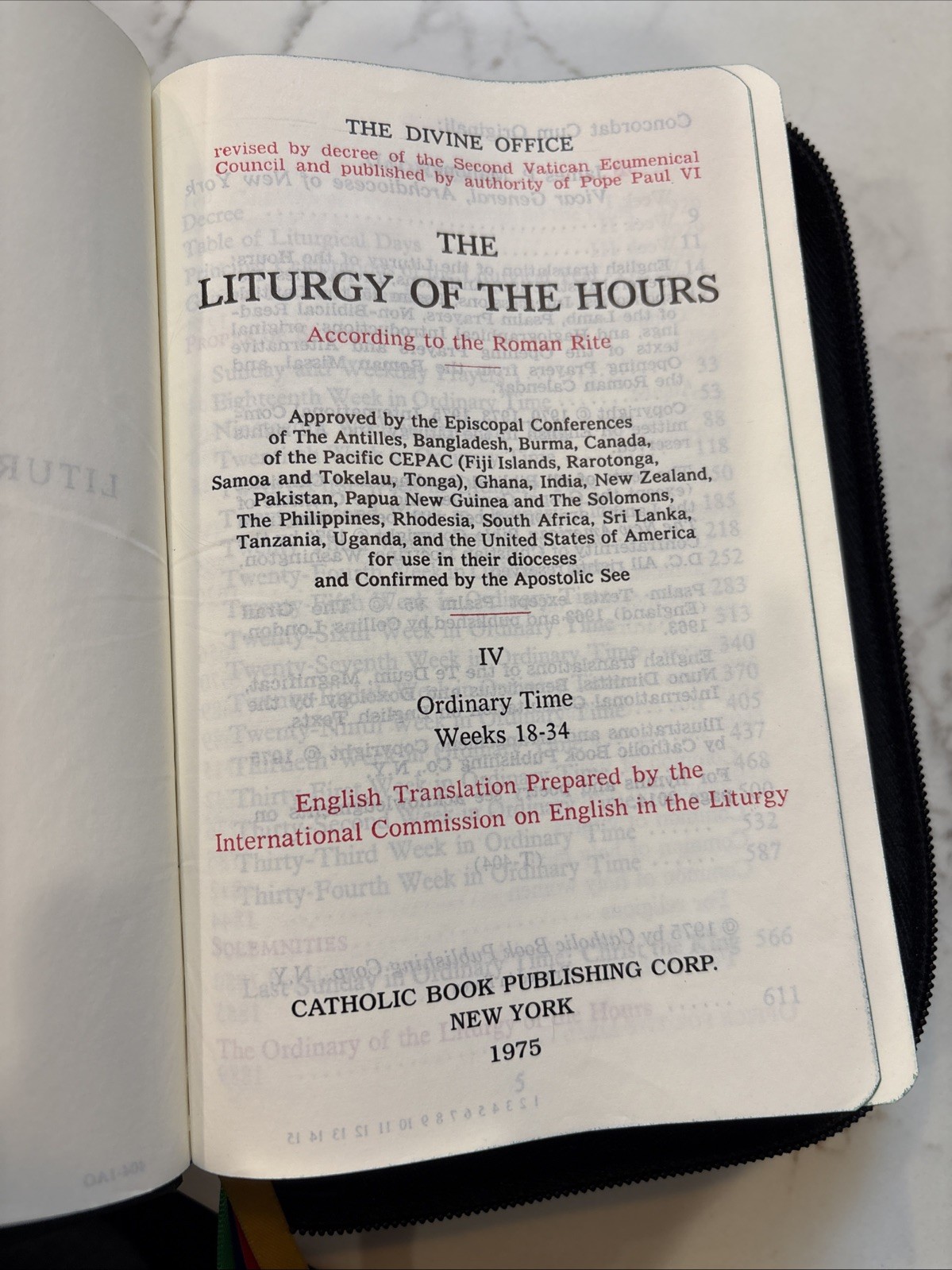 1975 Liturgy of the Hours Vol 4 Ordinary Time Weeks 18-34 In Leather Zip Case