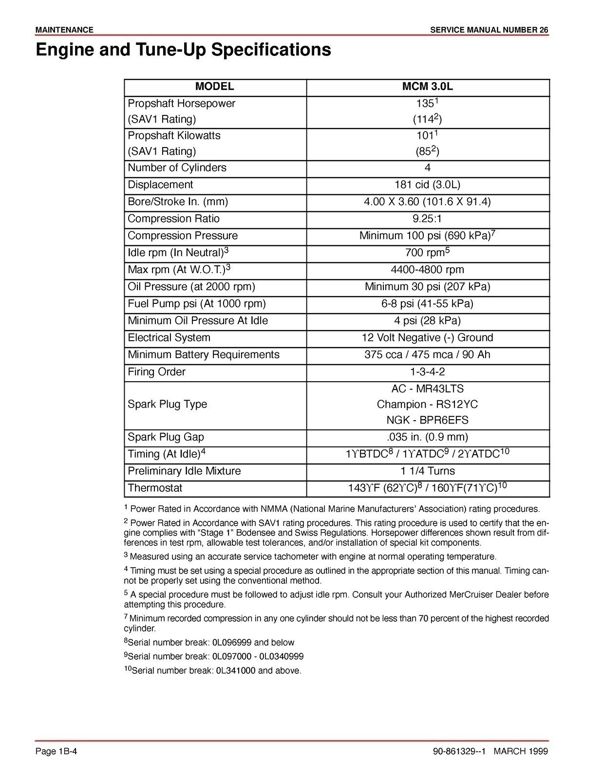 MERCURY MERCRUISER NO. 26 MARINE ENGINE GM 4 CYL 3.0L SERVICE MANUAL , SECURED