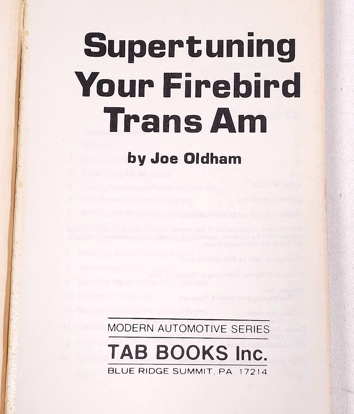 Vintage Supertuning Your Firebird Trans Am TAB Books 2088 1981 Repair Manual