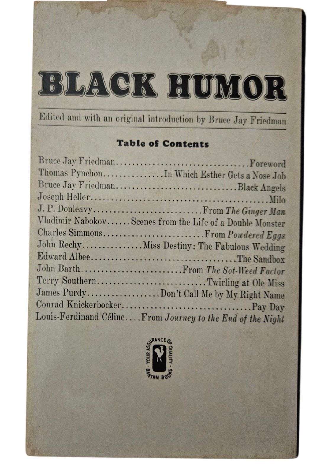 Vintage Black Humor Anthology Short Stories Book Bruce Jay Friedman 1965 Bantam
