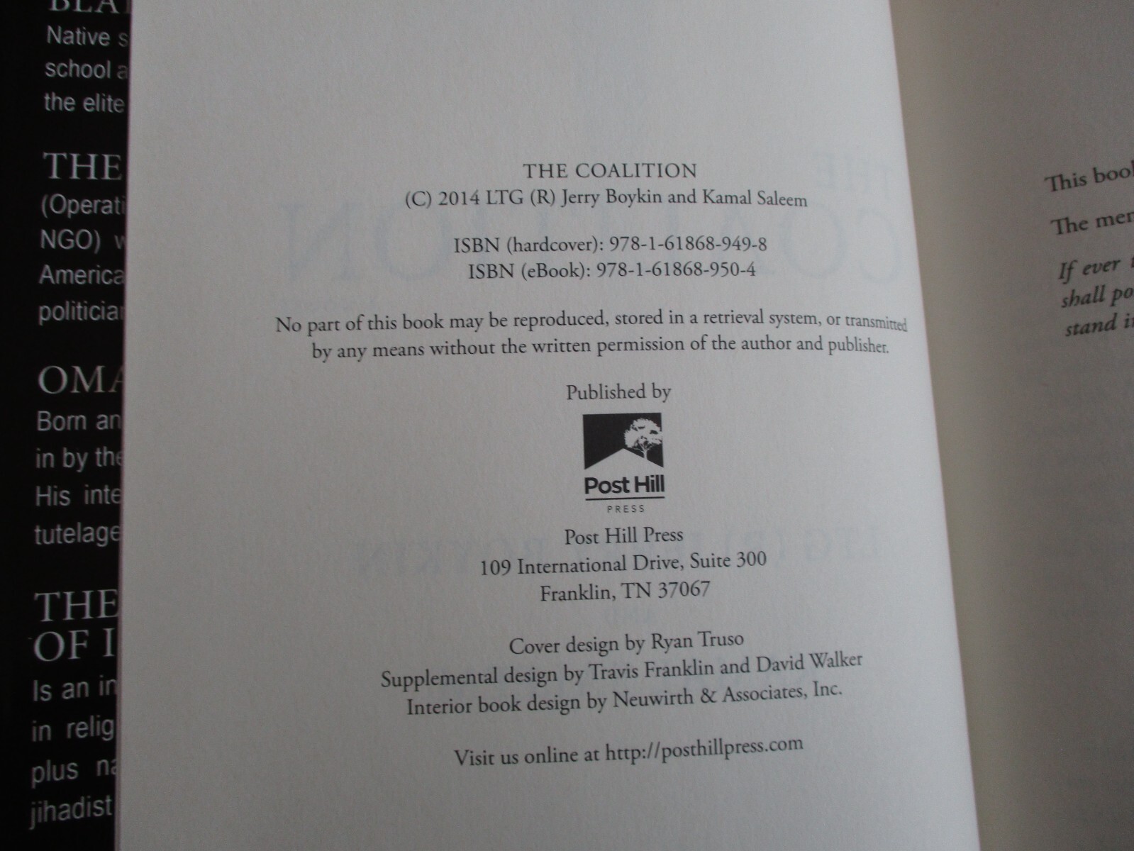 The Coalition – Jerry Boykin Kamal Saleem Post Hill Signed by Both 1st Ed HB YA