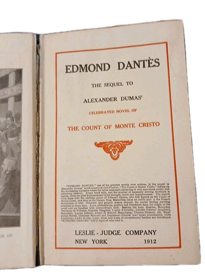 Edmond Dantes by Alexander Dumas (1912, Leslie Judge Company) HC